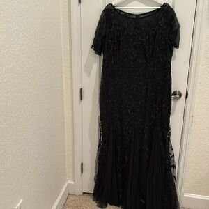 Black long sequin evening dress short sleeve size 16/18